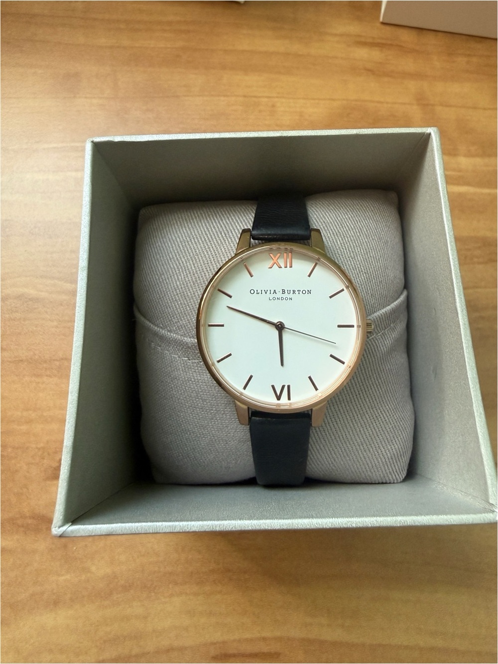 OLIVIA BURTON Rose Gold Watch with White Dial and Black Strap